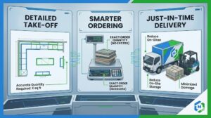 CAD drafting with nesting optimization and clash detection reducing construction waste increasing material yield and saving costs in fabrication and construction
