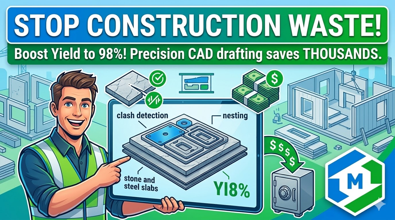 precision drafting plan showing BIM model and CAD drawings reducing construction waste improving accurate quantity takeoffs and eliminating rework in construction projects